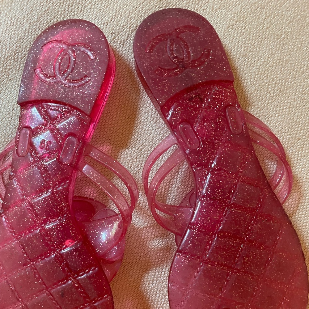 Chanel flip flops pink glitter camellia flower - Picture 2 of 3